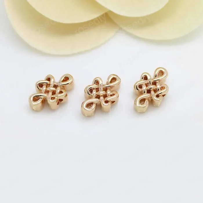 Champanhe Cor Banhado A Ouro Latão Chinês Knot Spacer Beads, Alta Qualidade, DIY Acessórios de Jóias, 7x11mm, 24K, 6Pcs, 1530