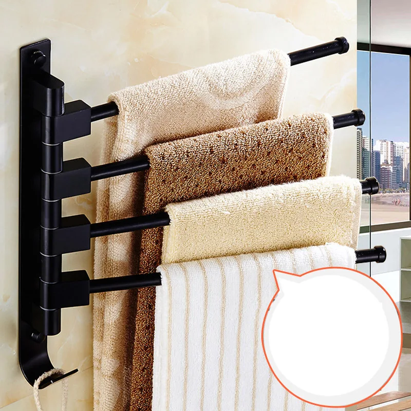 Matte Black Aluminium Towel Rack 4 Arms Towel Hanging with Hooks Bathroom Towel Rack Movable Towel Bars Bathroom Products