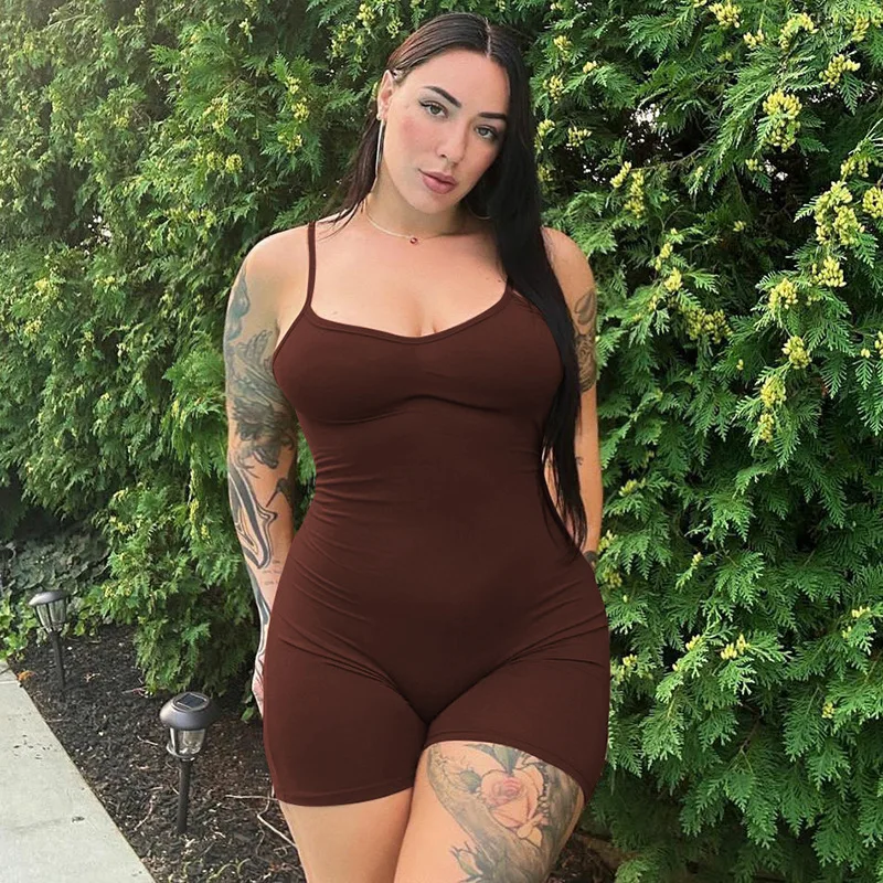 

Plus Size Backless Jumpsuit Female Casual Bodycon Elegant Cloth Women One Piece Outfit 2025 New Arrival Fashion Short Pants
