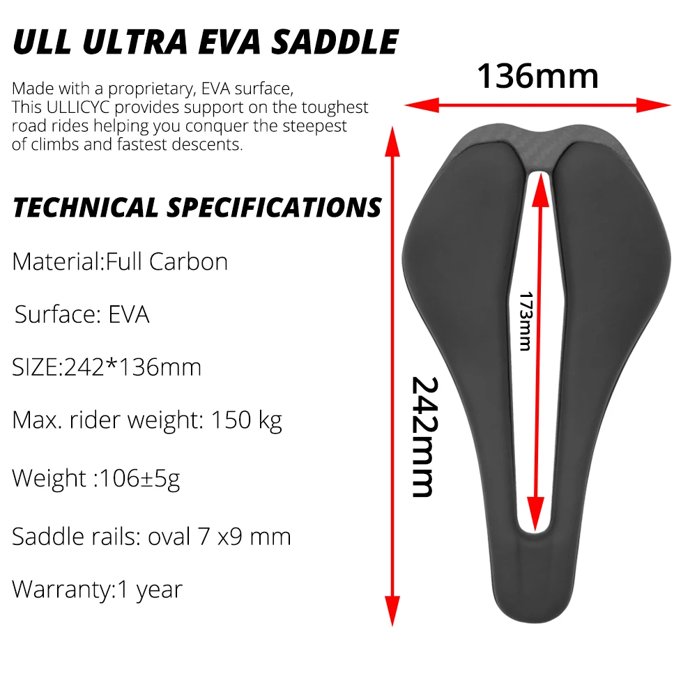 Vollcarbon-Shell-EVA-Fahrradsattel, hohl, bequem, atmungsaktiv, MTB/Straßenrennrad-Kissen, Carbon-Schiene, 7 x 9 mm, 136 x 242 mm – Detail 4