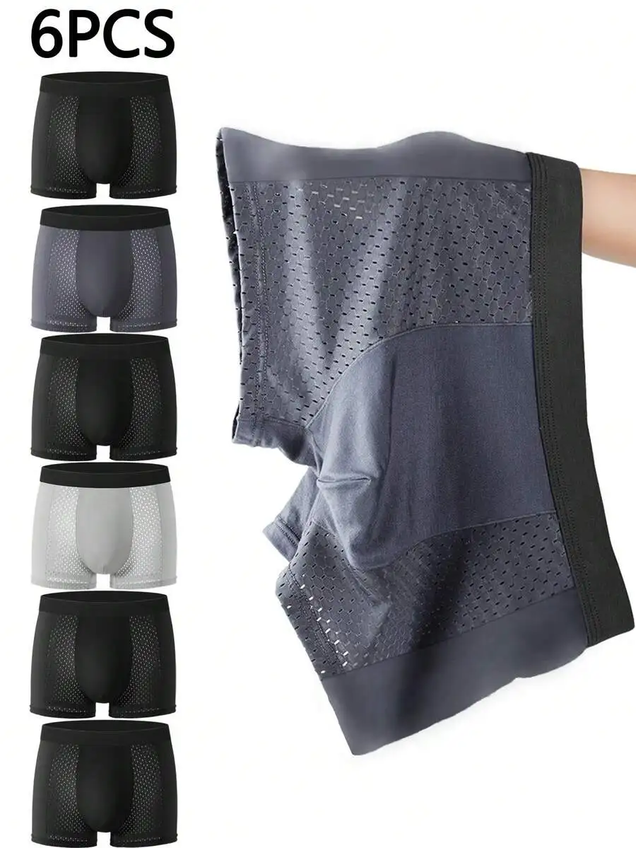 6pcs Mens Breathable Mesh Boxer Briefs Lightweight Cooling Underwear For Daily Wear
