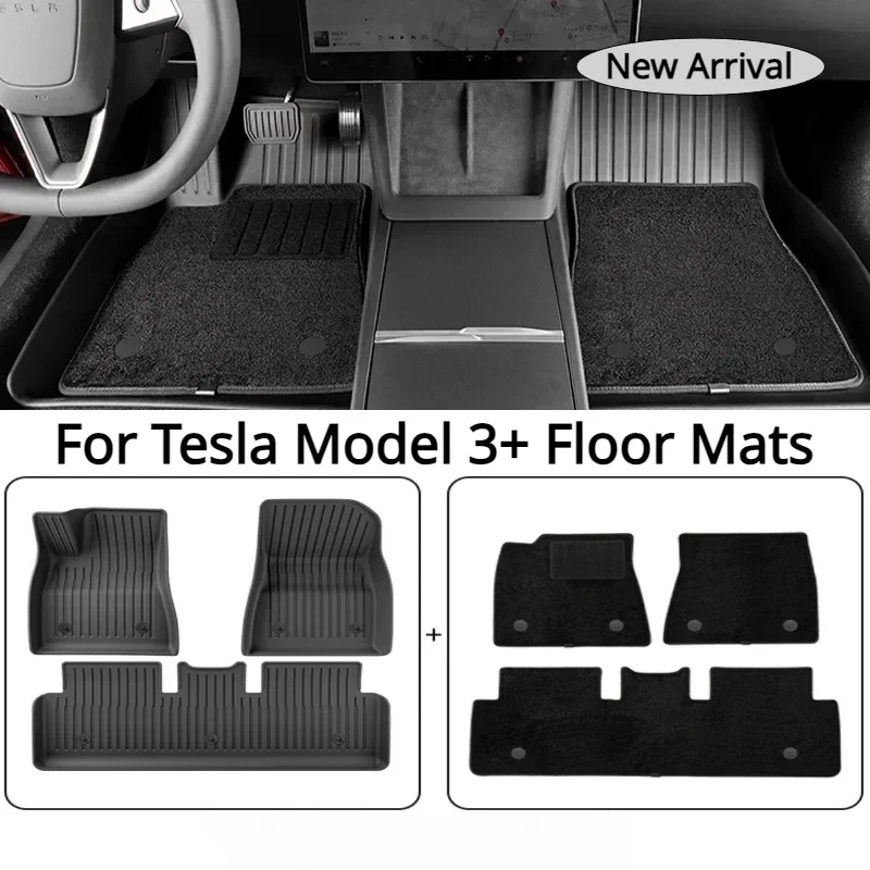 Floor Mats For 2024 New Tesla Model 3 Highland TPE Waterproof Wear-resistant Double-layer Foot Pads Car Modeling Accessories