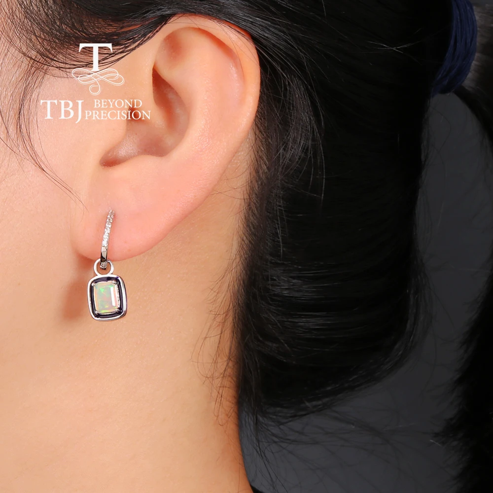 Vintage Design Colorful Natural Opal Gemstone Silver Earrings Elegant Women's Anniversary Gift Mysterious Fashion Jewelry