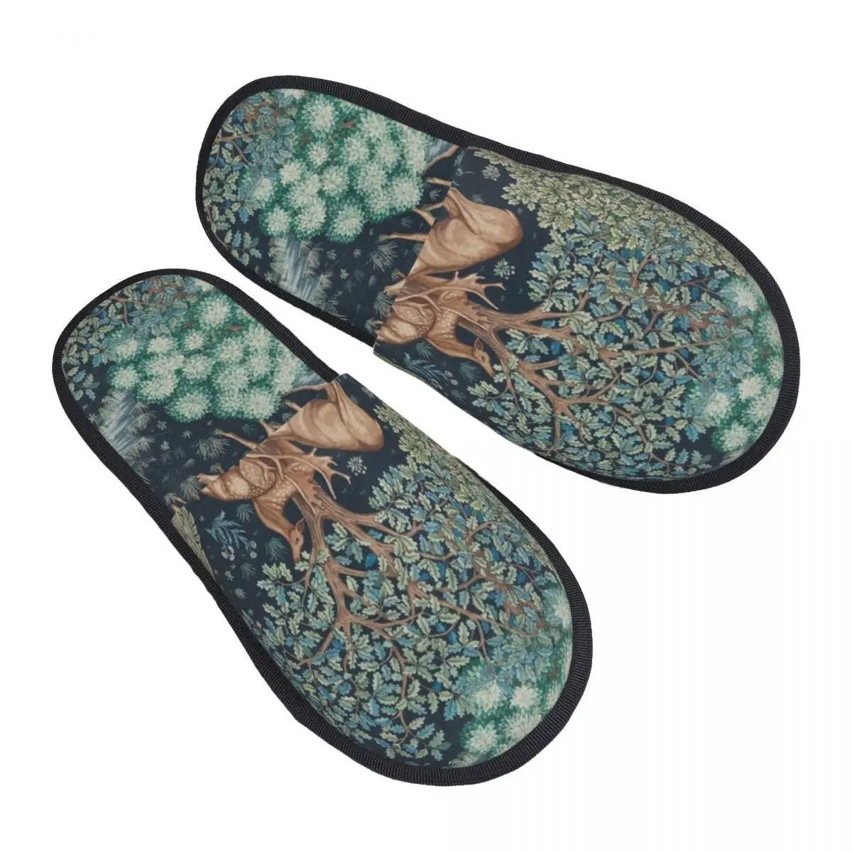 William Morris Deer Guest Slippers for Bedroom Women Custom Print Textile Pattern House Slipper