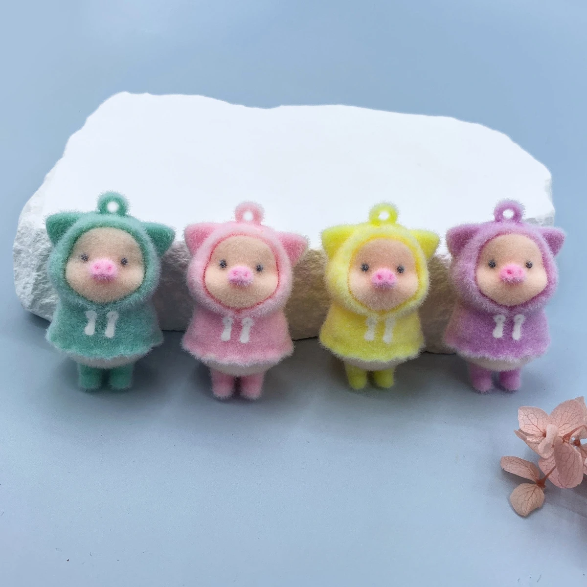 

20pcs Resin Flocking Cartoon Charms Raincoat Piggy Plush Doll Pendant for Keychain Necklace DIY Making Jewelry Accessories