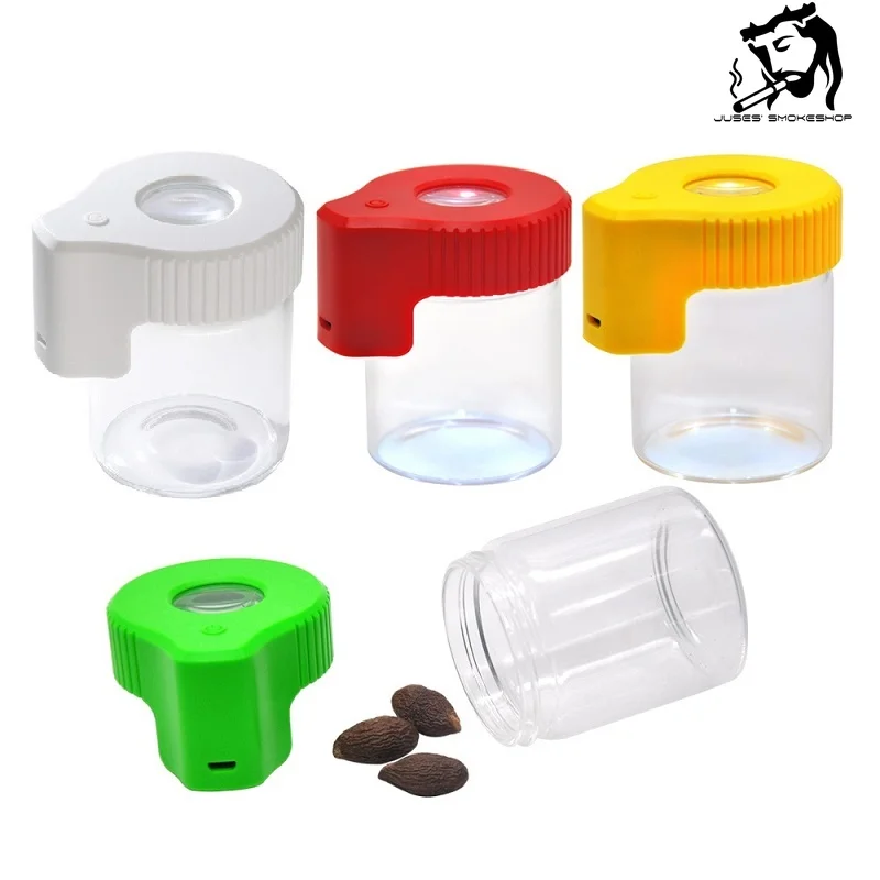 MOONSHADE  Magnifier Luminous Dry Herb Storage Jar LED Transparent Glass Storage Spices Tobacco Box Smoking Accessories