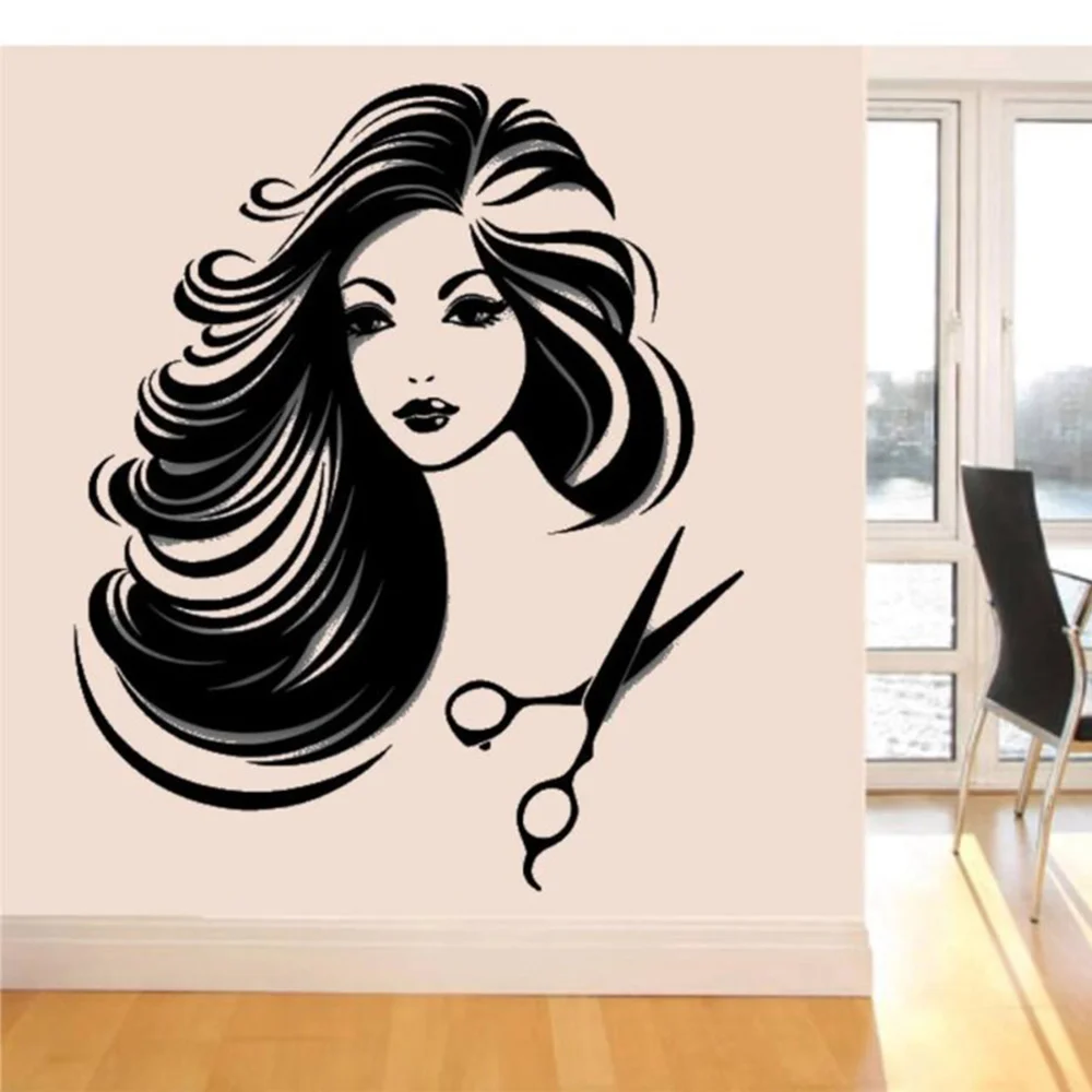Hair Salon Girl Vinyl Wall Decal Sexy Girl Beauty Shop Barbershop Hair Salon Wall Sticker Hair Shop Decoration Room Wall Decal
