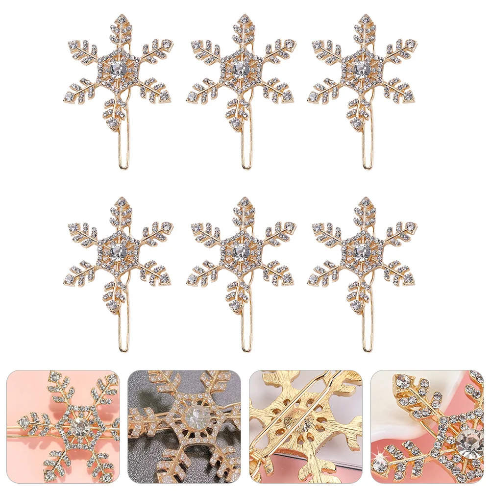 

6Pcs Snowflake Clips Christmas Hairpins Alloy Xmas Party Decor for Women Holiday Gift Hair Accessories