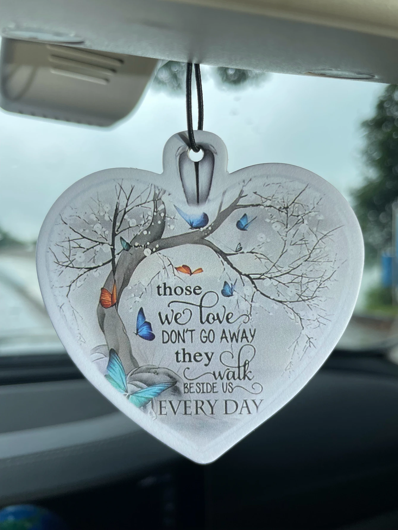 Heart Shape Hanging Car Air Freshener, Those We Love Don't Go Away Butterfly Tree Memorial Quote Scent Card, Natural Plant Extra