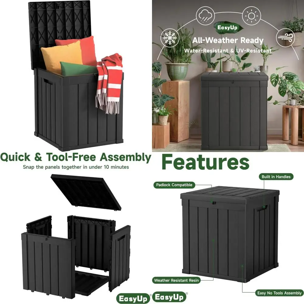 Caixa de deck de resina à prova d'água, resistente a UV, armazenamento externo de 50 galões para pátio, jardim e piscina, estabilidade reforçada