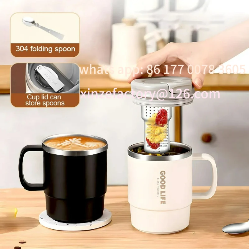 Caneca de café personalizável 550ml, copo térmico de aço inoxidável 304 com filtro de chá e tampa, copo de chá, garrafa de água para presentes, aparelho para bebidas