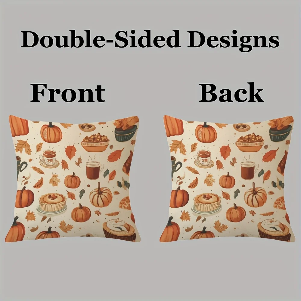 2pcs 18x18 Inch Autumn Harvest Throw Pillow Covers - Two-Sided Printed Super Soft Short Plush Pillowcases with Pumpkin Pie