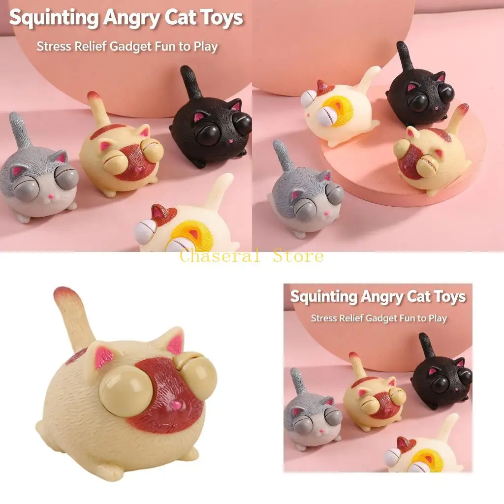 

E7CE Lovely Squeezable Cats Stress Relief Toy with Popping Eyes For Adult and Kids Hand Exercise Decompression Squeeze Toy