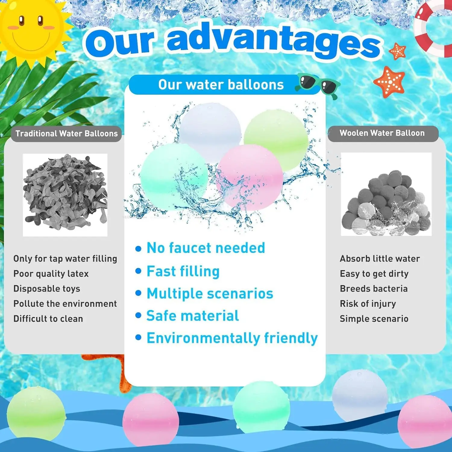 Reusable Water Balloons Toys Soft Silicone Water Balls Quick-Fill Water Balls Summer Outdoor Pool Beach Party Fun Game Water Toy