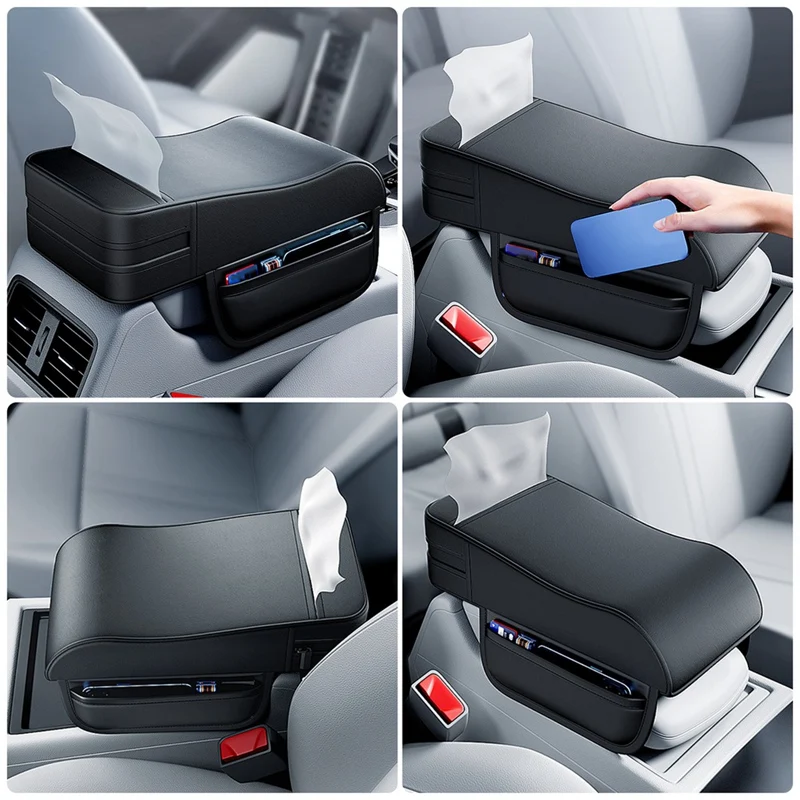 Car Armrest Box Height Pad Universal Central Elbow Rest Support Leather Auto Armrest Cover With Tissue Holder