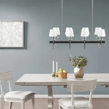 8-Light Traditional Chandelier with Drum Shades,Classic 8-light wide rectangular chandelier with drum-shape shades