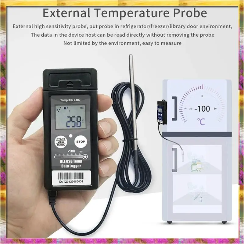 【سعر AB07 】Tempo06 -100 ° C مسجل بيانات درجة الحرارة المنخفضة الرقمية 32000 نقطة بلوتوث USB مسجل درجة الحرارة Forcold Chain St