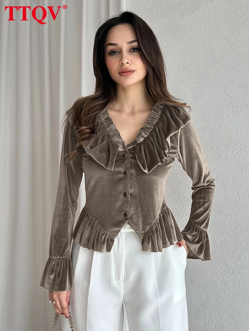 

TTQV Fashion Loose Black Women's Shirt 2026 Sexy V-Neck Long Sleeve Blouse Elegant Classic Solid Top Female Clothing Streetwaer