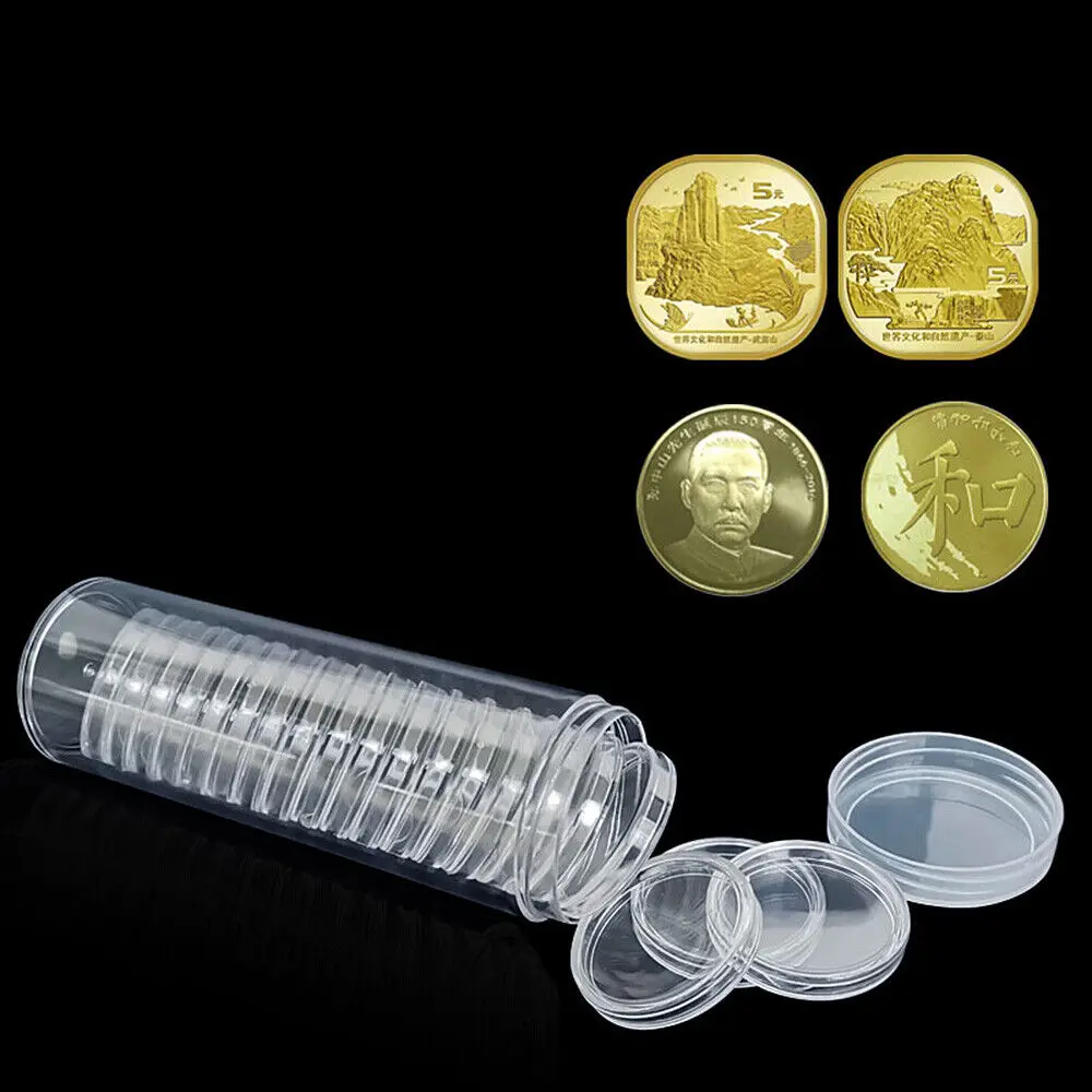 20Pcs 30mm  Clear Plastic Round Collection Box Holder Organizer with Storage Box