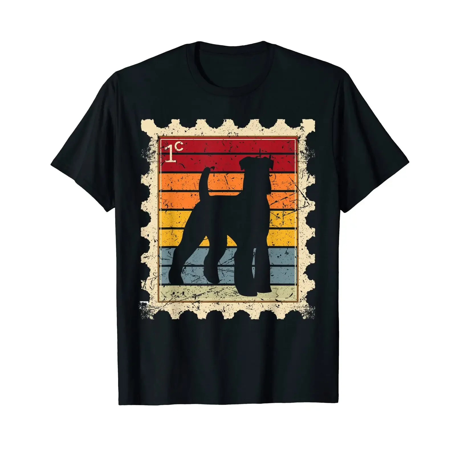 Camiseta Sunset Kerry Blue Terrier negra vintage lavada, ropa de diseñador elegante para hombre, suave, versátil, elástica, casual, ligeramente elástica