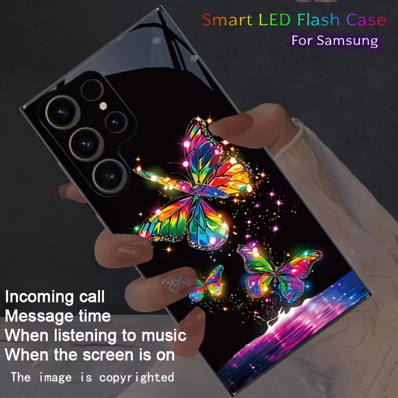 

3D Butterfly Glitter Phone Shell Cover LED For Samsung S25 FE S23 S25 Plus S24 S23 Ultra A16 A06 M15 M55 Glow Flash Phone Case
