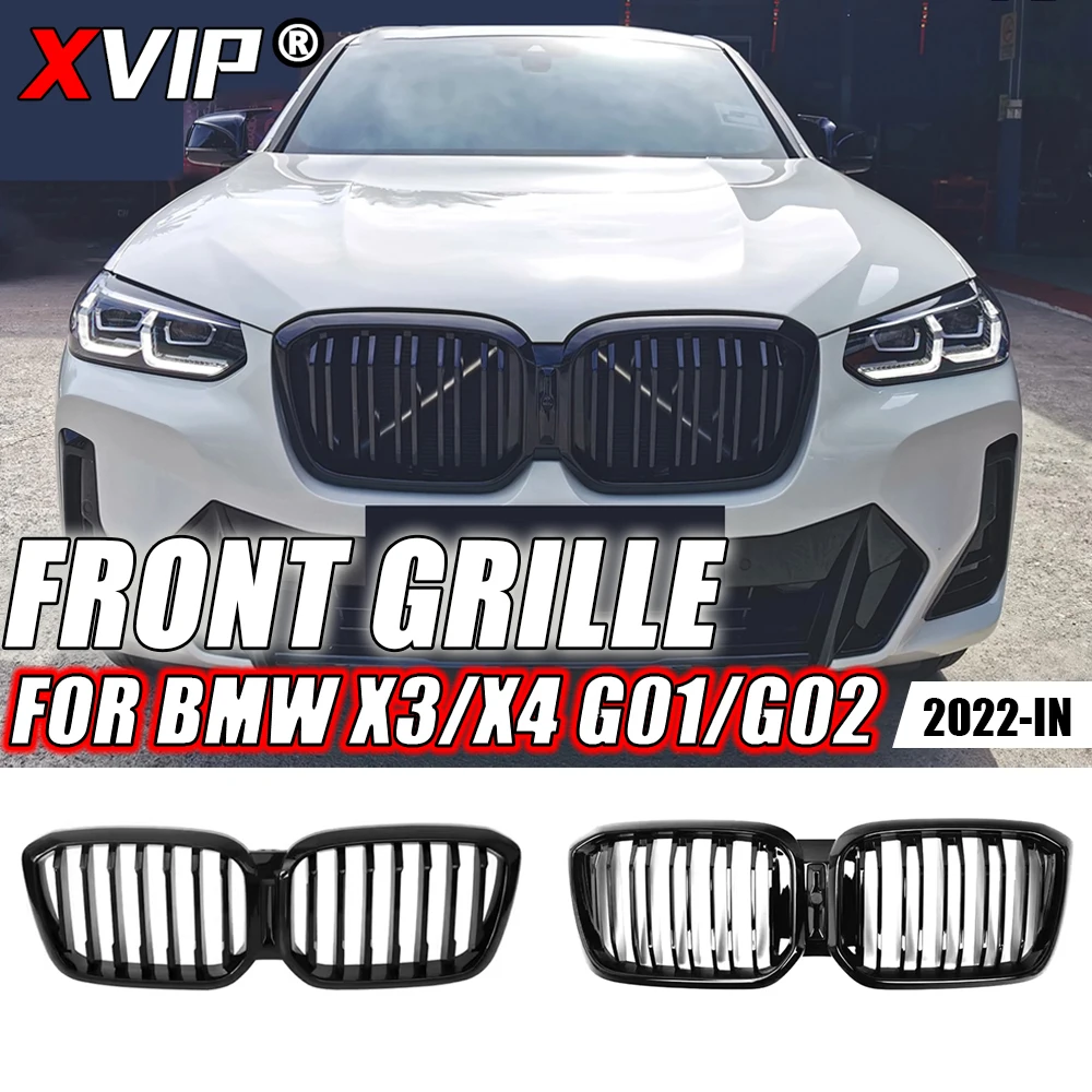

XVIP Gloss Single Line Style Upper Grille For BMW X3 G01 X4 G02 2022-IN All Black Shiny Line Style Dual Slats Front Bumper Grill