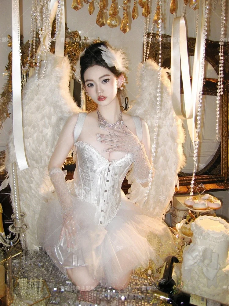 

Princess Style Short Skirt Photography Costume Diamond Embellished Day Swan Ballet Dance Photo Shoot Artistic Portrait