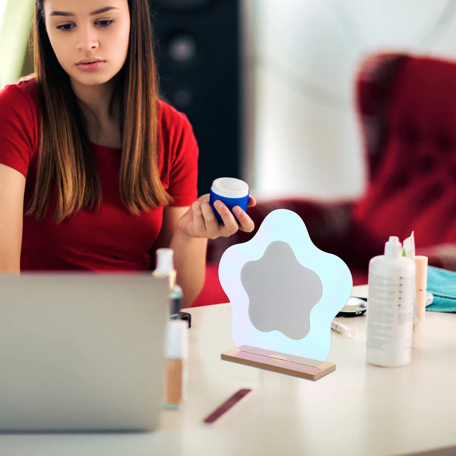 

Makeup Mirror Shaped Desk Decorative Wood Creative Simple Tabletop Bathroom Stylish Glass Acrylic Easy Maintenance Perfect Gift