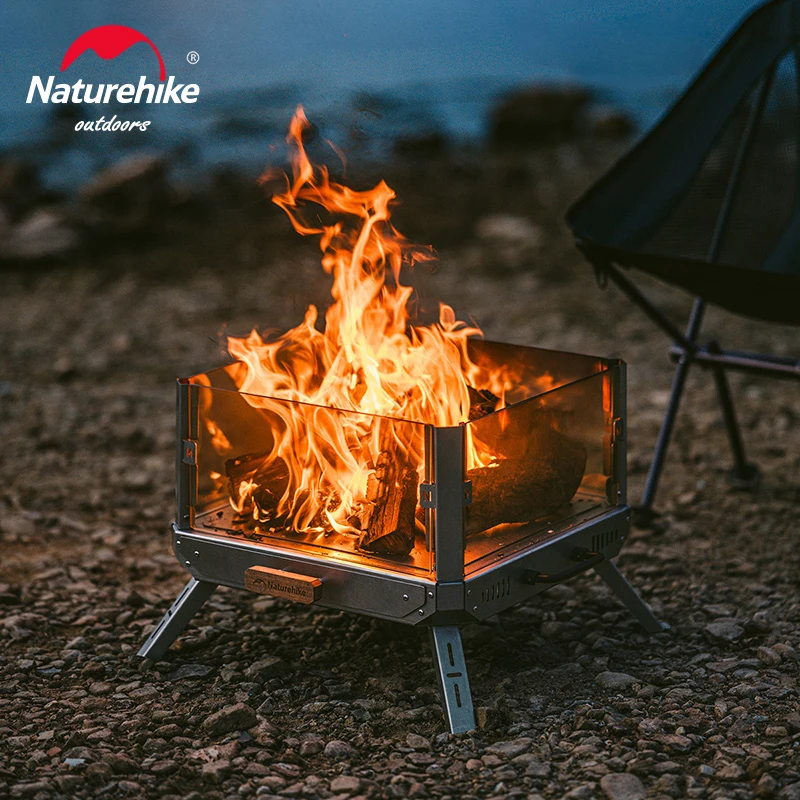 Naturehike Watch The Fire Camping Wood Stove Portable Firewood Square Stove Outdoor Fire Heater Stove Glass Wood Burner Stove