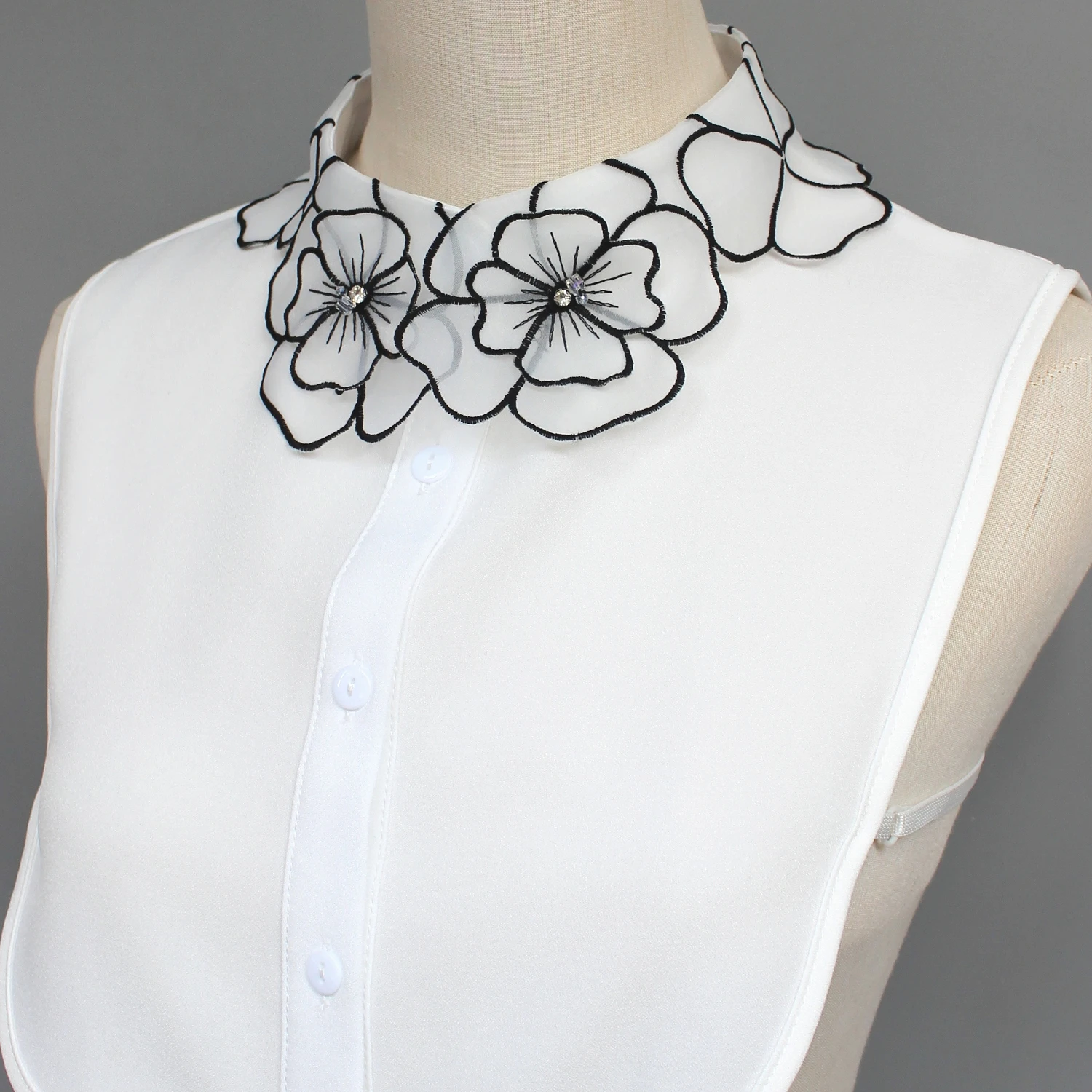 1 Stück abstraktes, besticktes Blumen-Kragenimitat, ein bestickter Kragen mit elegantem und charmantem Stil für Damen, Eye-Cat – Detail 3