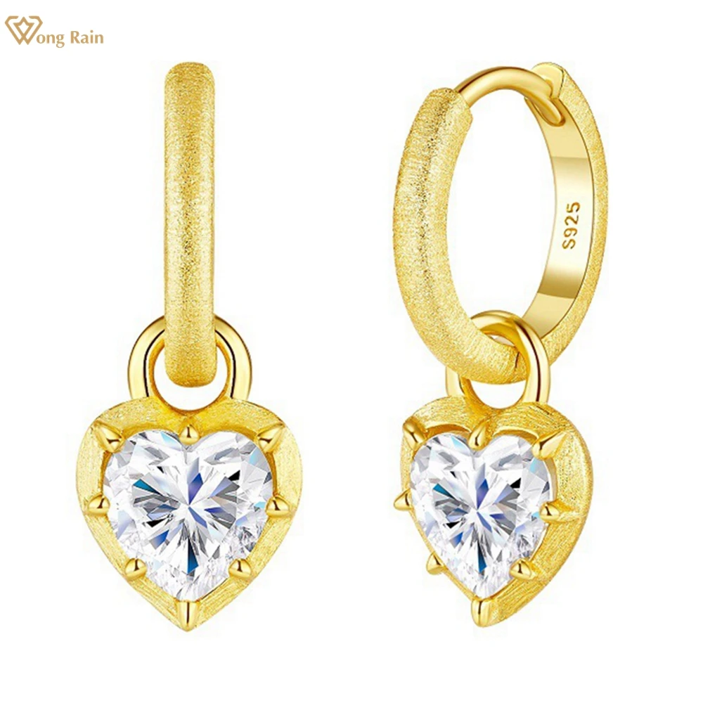 

Wong Rain Solid 925 Sterling Silver VVS1 3EX D Color Heart Cut 6.5MM Real Moissanite Diamond Gemstone Drop Earrings Fine Jewelry
