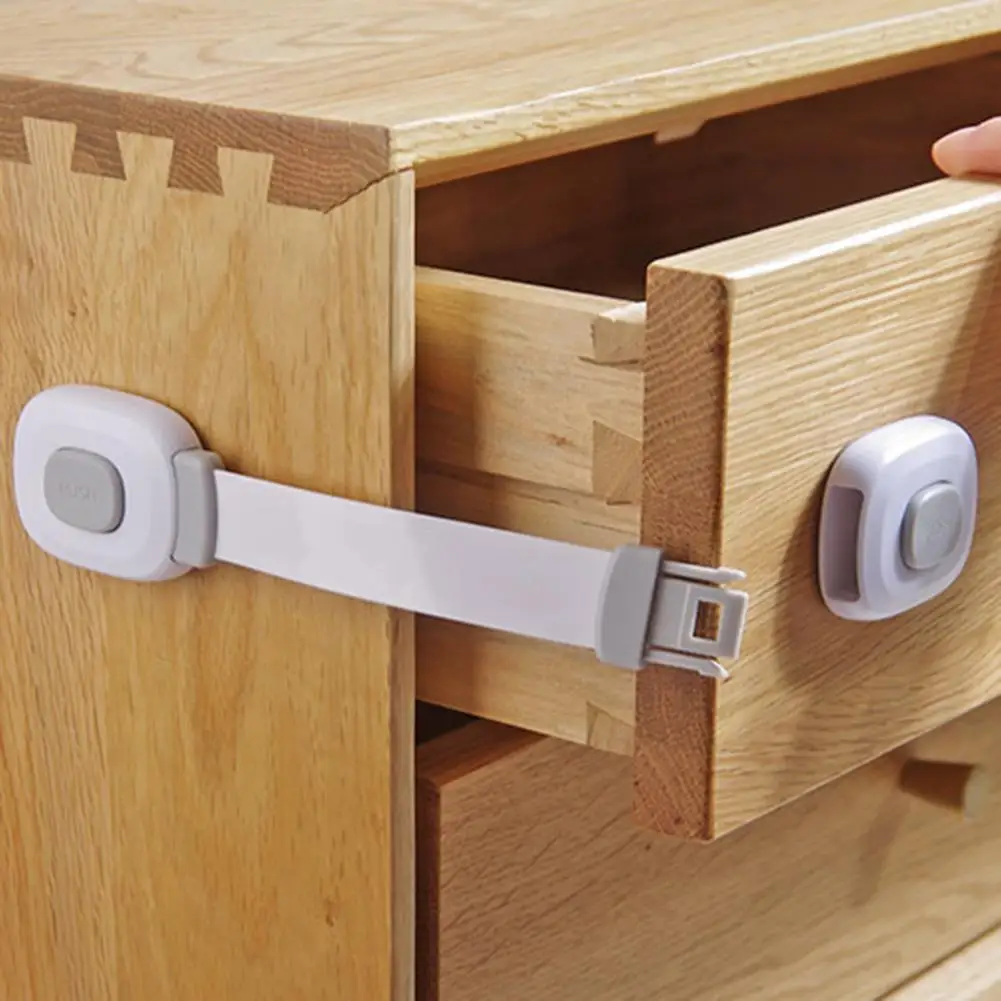 

2Pcs Child Safety Locks Self Adhesive Wear-resistant ABS Infant Safety Drawer Latches Furniture Strap Locks for Home