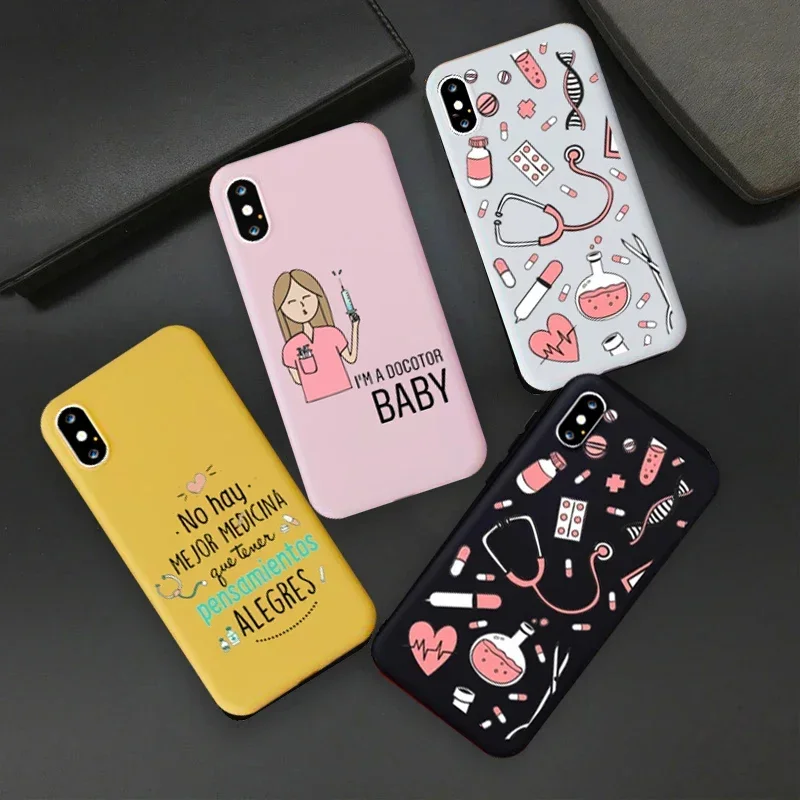 جرابات هاتف طبيب وممرضة طبية كرتونية ، غطاء سيليكون طري للحلوى ، آيفون 11 13 14 15 Pro XS MAX XR X 7 12 8 Plus SE2