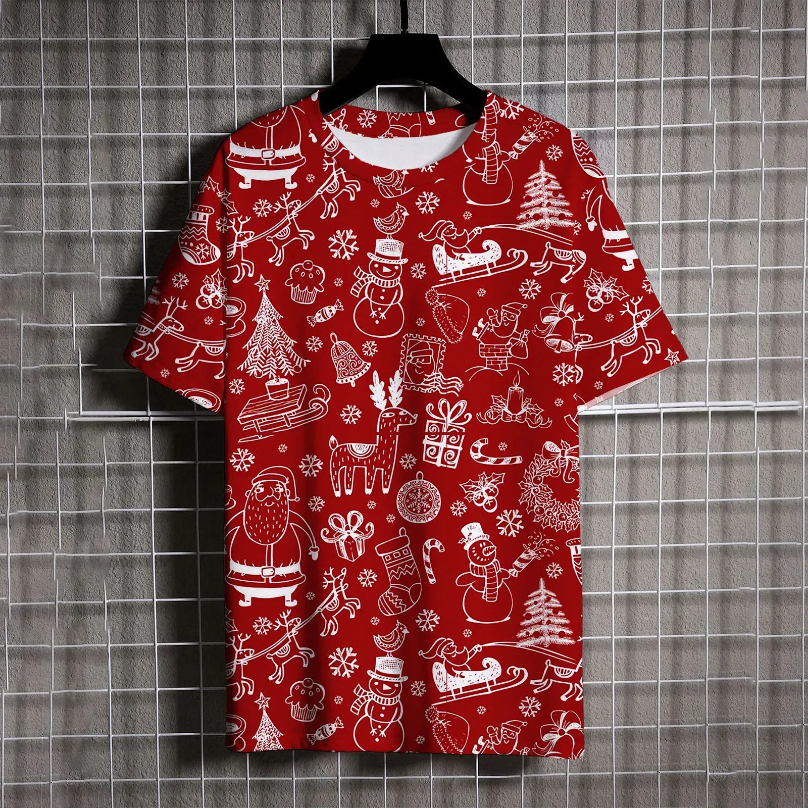 Christmas Festive Atmosphere Men's Casual Short Sleeve 3D Animated Printed Shirt Round Neck Graphic Loose Gorgeous Top T-shirt