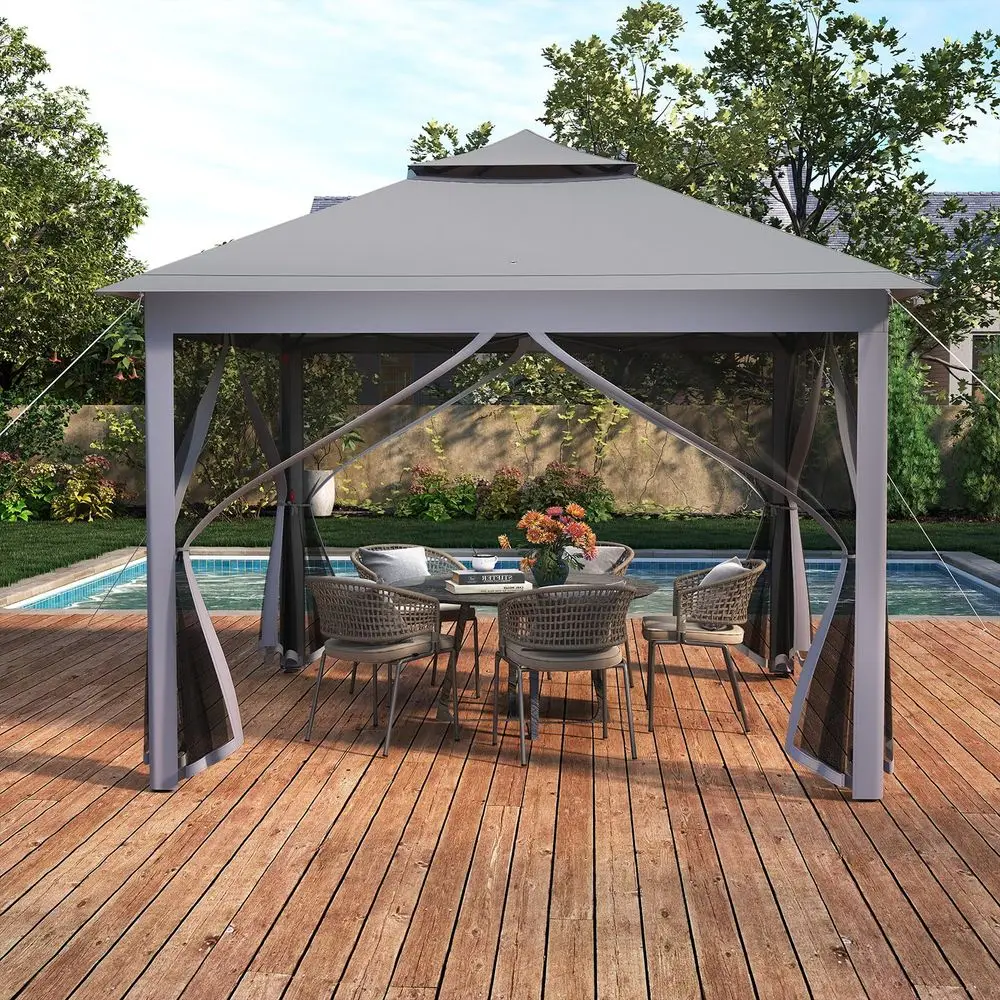 ft 11 ft Pop up Gazebo, Portable Screen Canopy Shelter w Mesh Netting Sidewalls, Vented Top, Drainage Holes, HeavyDuty Height Ad