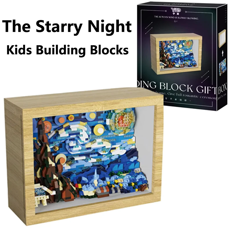 1259PCS Building Blocks The Starry Night Vincent Van Gogh Photo Frame Model Educational Toys For Kids Collectible Christmas Gift