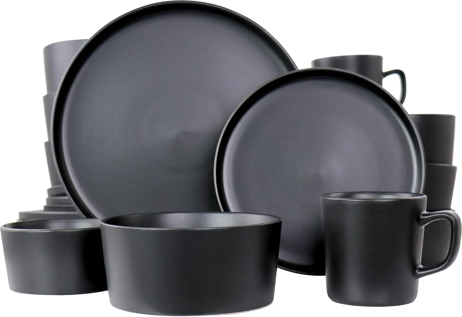 

Contemporary Dinnerware Set, 20 Piece, Black,Dishwasher Safe