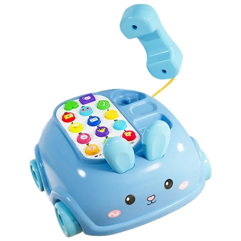 

Kids Telephone Toy Telephone Pull Car With Wheels Bunny Style Storytelling Fun Cartoon Music Game Walking Play Game For Kids