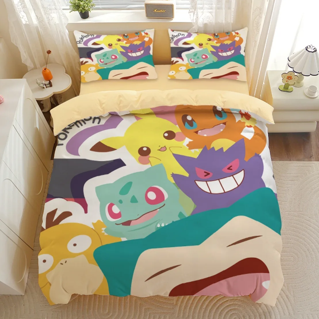 

Kawaii Cute Pikachu Bedding Sets P-Pokémon Duvet Cover With pillowcase Children's Set Room Decoration Gift