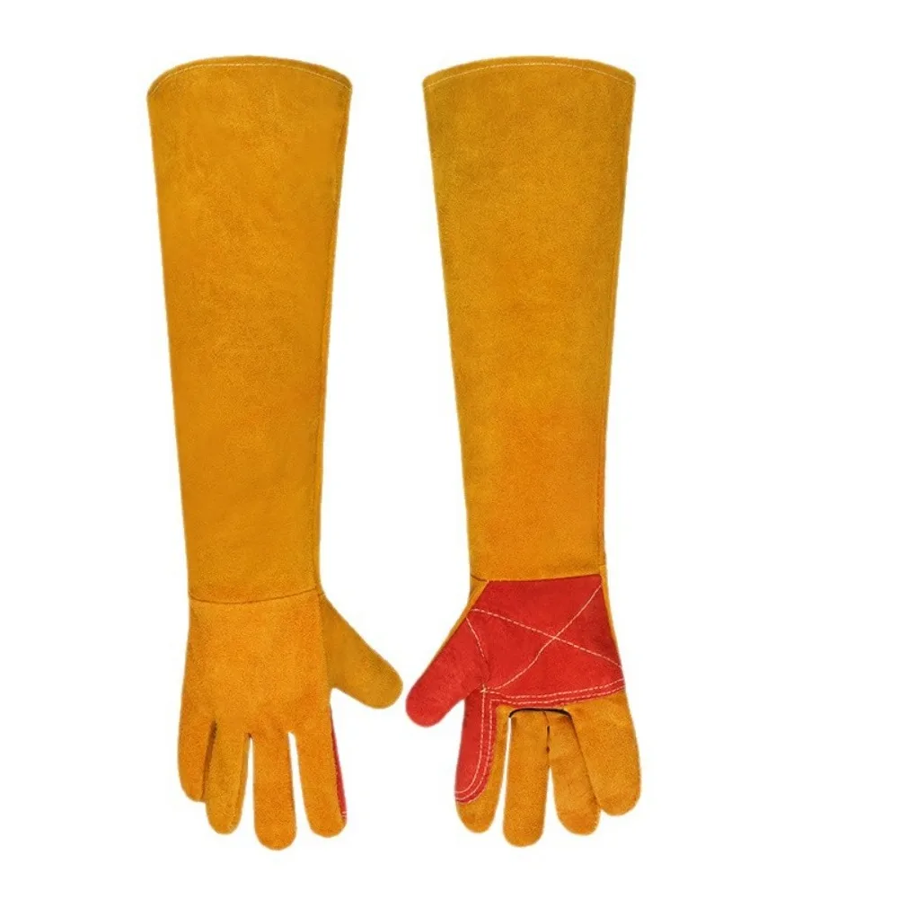 Long Sleeve Cowhide Leather Welding Gloves 60cm for Reliable Protection Against Sparks Flames and Thermal Radiation Hazards
