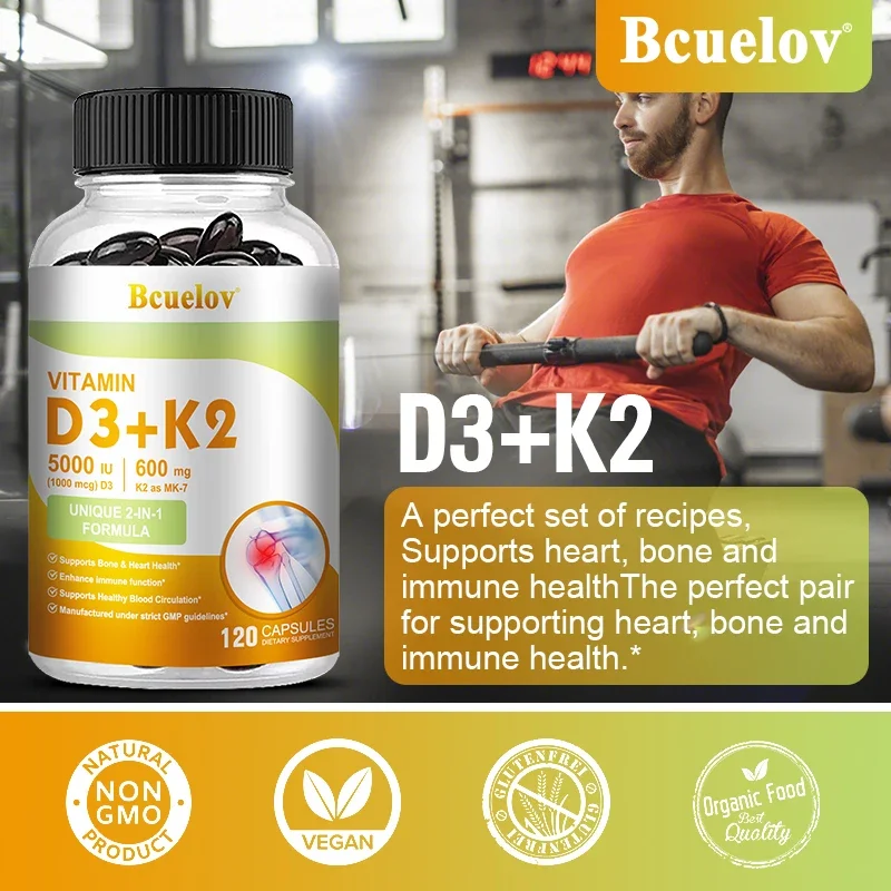 Vitamin D3 + K2 Supplement - Promotes Bone, Cardiovascular Health and Circulation, Supports Calcium Absorption and Immune Health