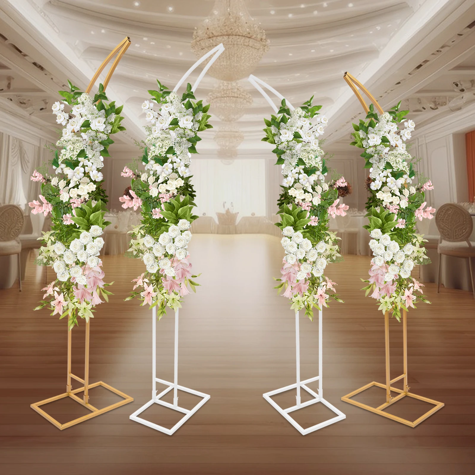 2,1 m 2 uds blanco/oro soporte arqueado para boda soporte de fondo curvo para ceremonia fiesta boda