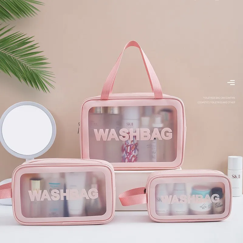 PU Women Travel Storage Bag Cosmetic Bag Makeup Bag Travel Organizer Bags Waterproof Washbag Transparent Cosmetic Cases