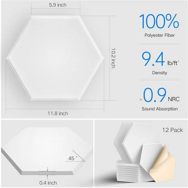 2pcs Self-Adhesive Hexagon Acoustic Panels 30cm Felt Polyester Fiber High Density Sound Proof Foam Wall Sticker Home Decor