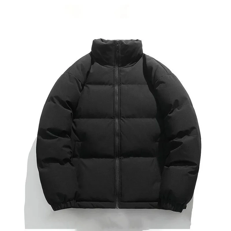 Abrigo de pan informal de color sólido engrosado de invierno con cuello levantado para hombres y mujeres en ropa de algodón de moda