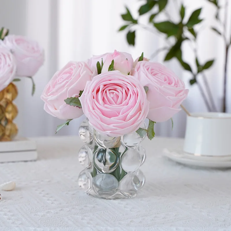 6Heads Moisturizing Rose Artificial Flower Bouquet for Home Dining Table Wedding Party Handhold Wreath Real Touch Fake Flowers