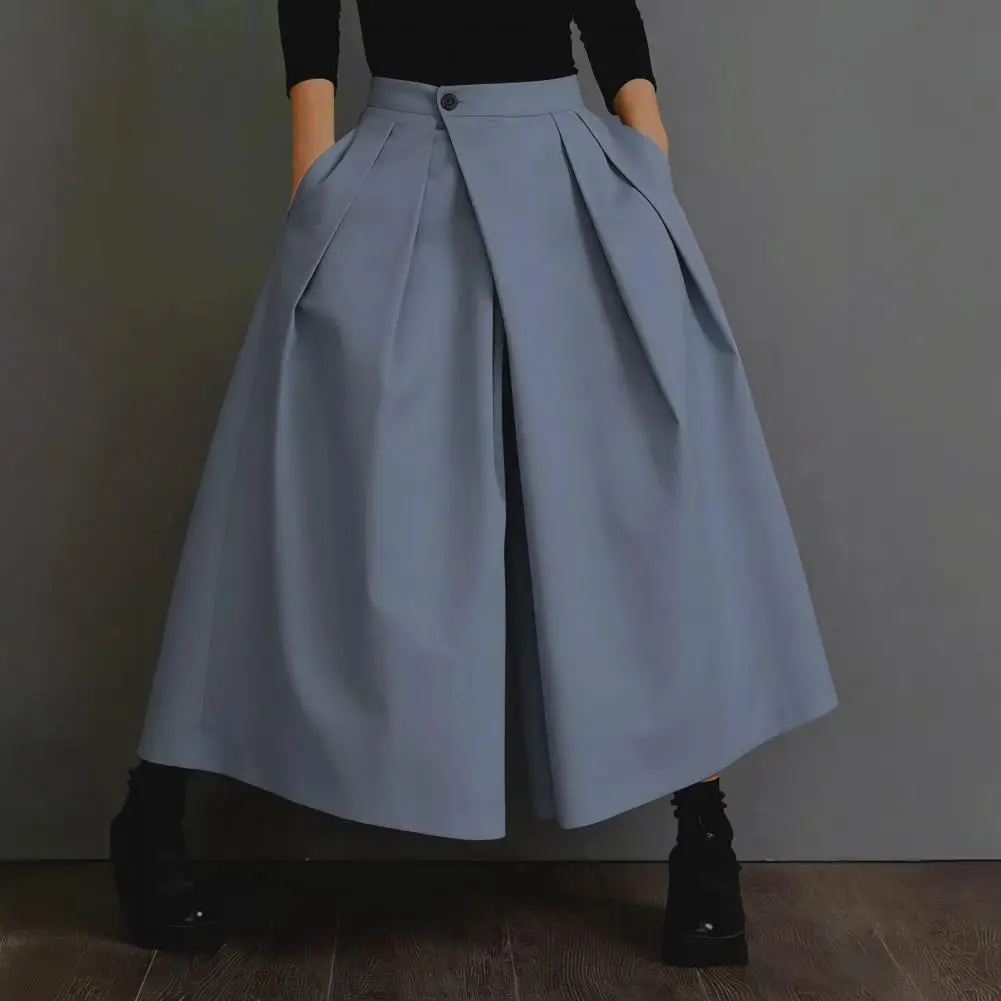 Summer Women Pants Wide Leg Pleated Design Casual Trousers with Elastic High Waist Pure Color Leisure Pants