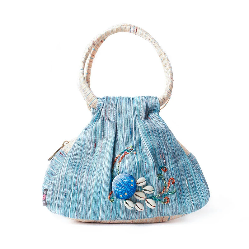 The new ms peacock pattern of yunnan ethnic wind scalloped canvas handbag detachable armrest