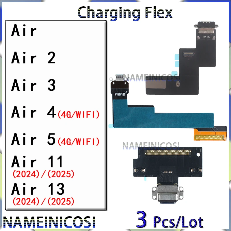 

3 Pcs USB Dock Connector Flex for Ipad Air 11 13 2024 2025 2 3 4 5 2022 2020 3rd 4th 5th 6th 7th Generation Charging Ports