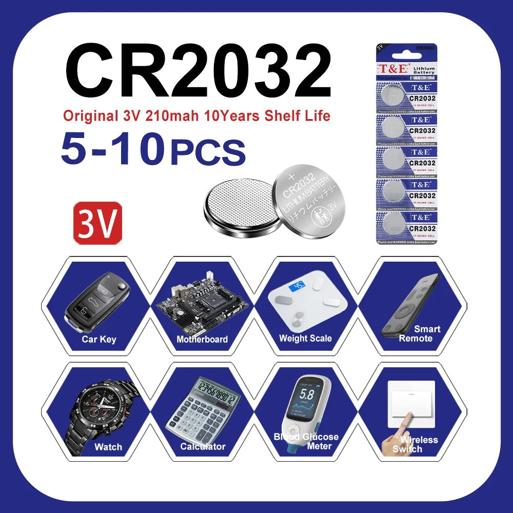 NEW5-10PCS 3V CR2032 Lithium Button Battery BR2032 ECR2032 LM2032 5004LC Coin Cell Watch Batteries For Toy Clock Remote Control